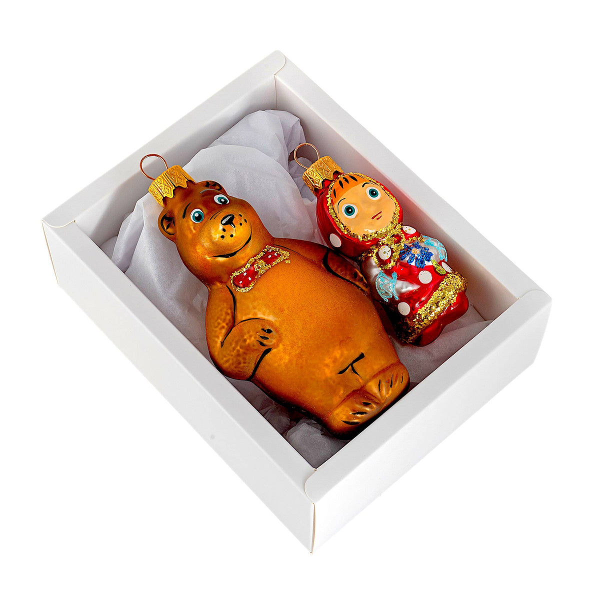 Ornament Masha and the Bear Glass Christmas Ornament Set of 2 ~ Made in Ukraine