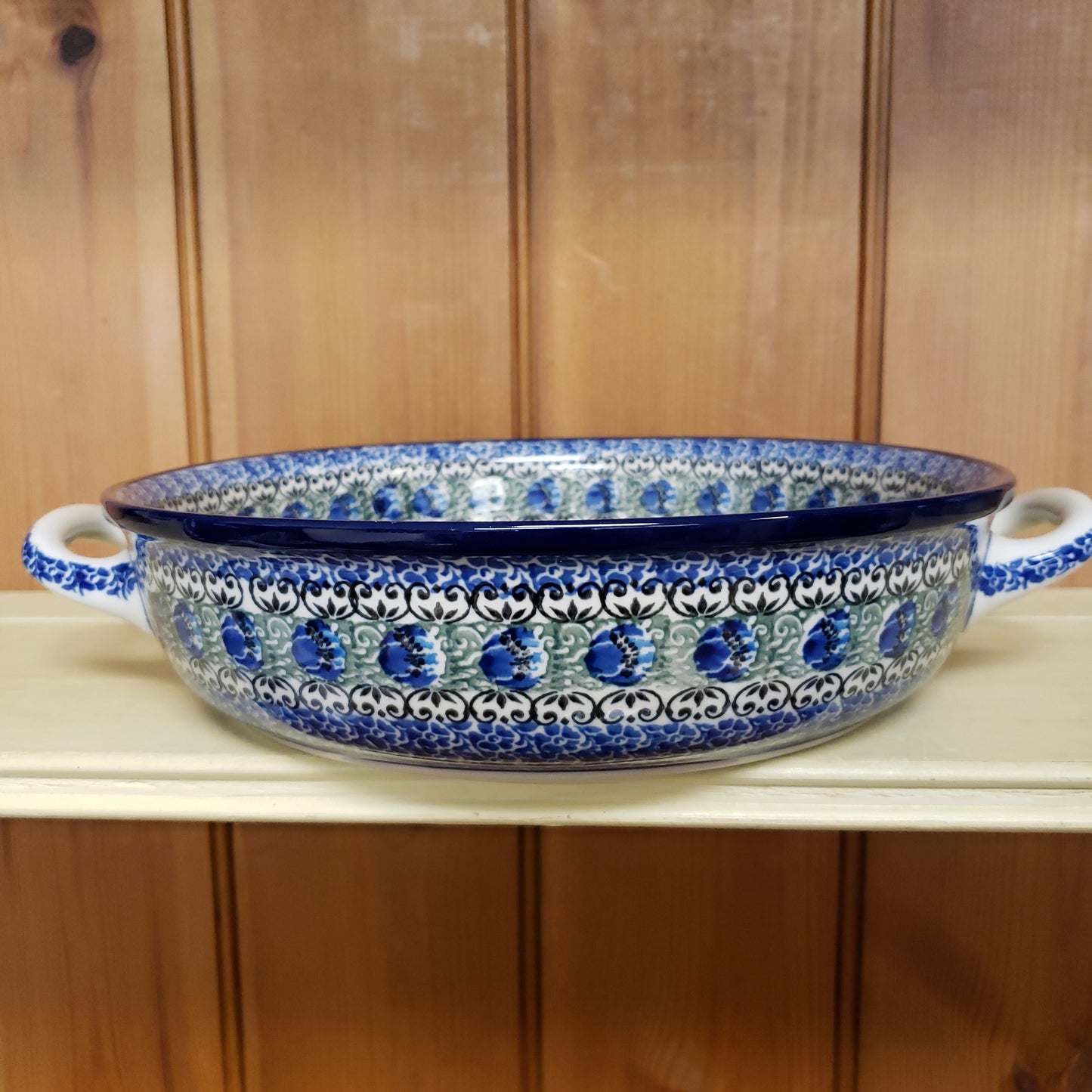 Baker ~ Round w/ Handles ~ 10" 420-1513X Peacock Feather