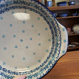 Baker ~ Round w/handles ~ 10.25" 417-2642X ~ Blue Flax Flower pf0424