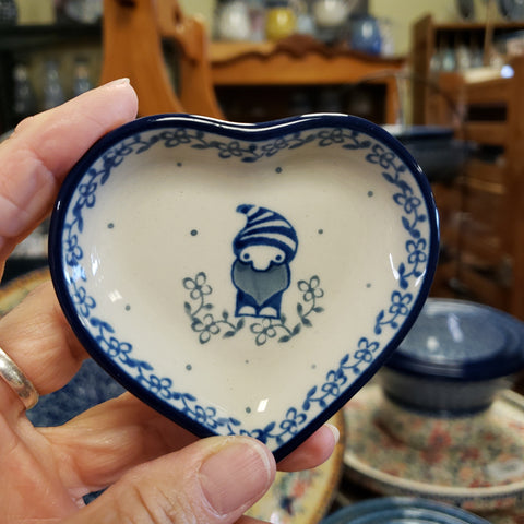 Heart dish 3" blue gnome