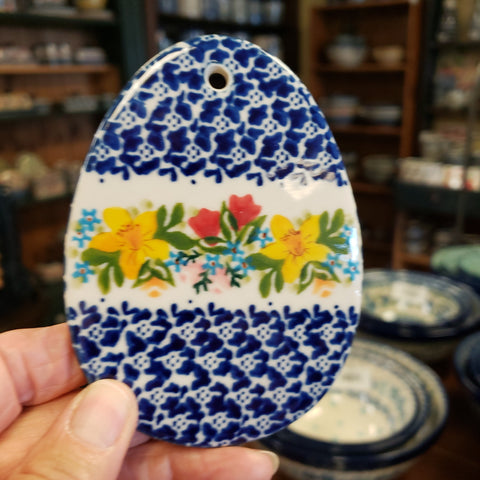 Ornament egg floral /blue Flat