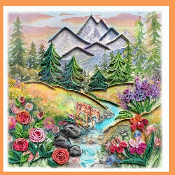Mountain, waterfall, deer, flower, nature NT-2Card ~