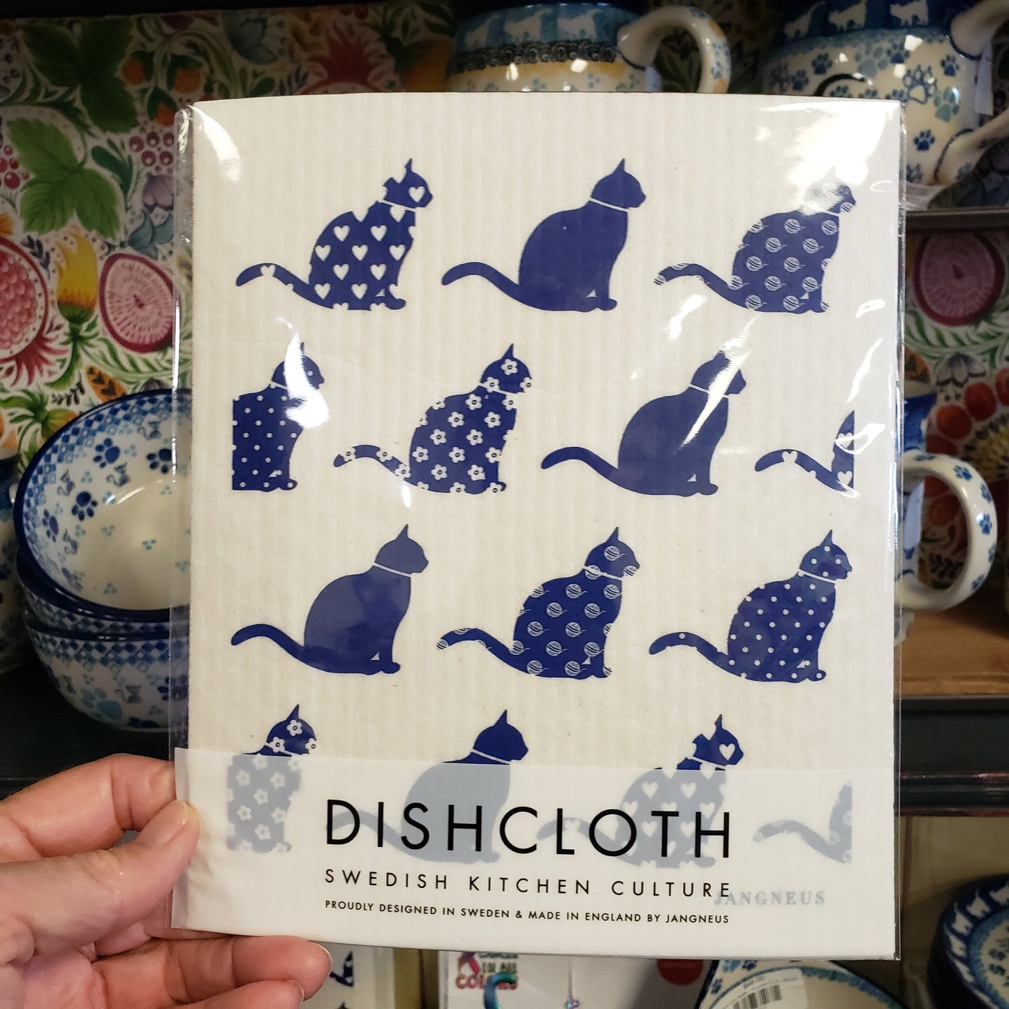 Dishcloth from Sweden Cats Blue Jangneus