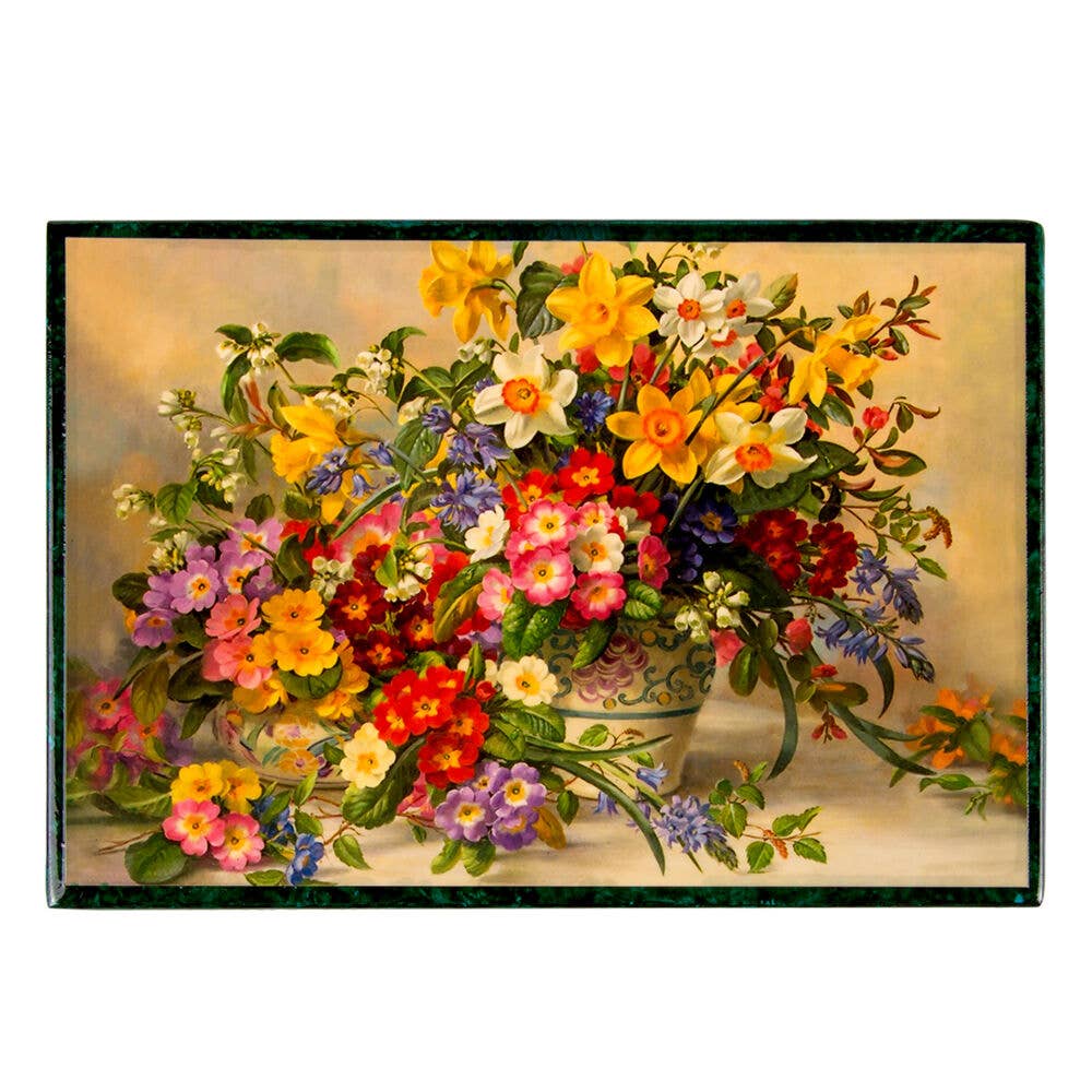 Box Bouquet of Daffodils Wooden Lacquer Trinket Box ~ Made in Serbia