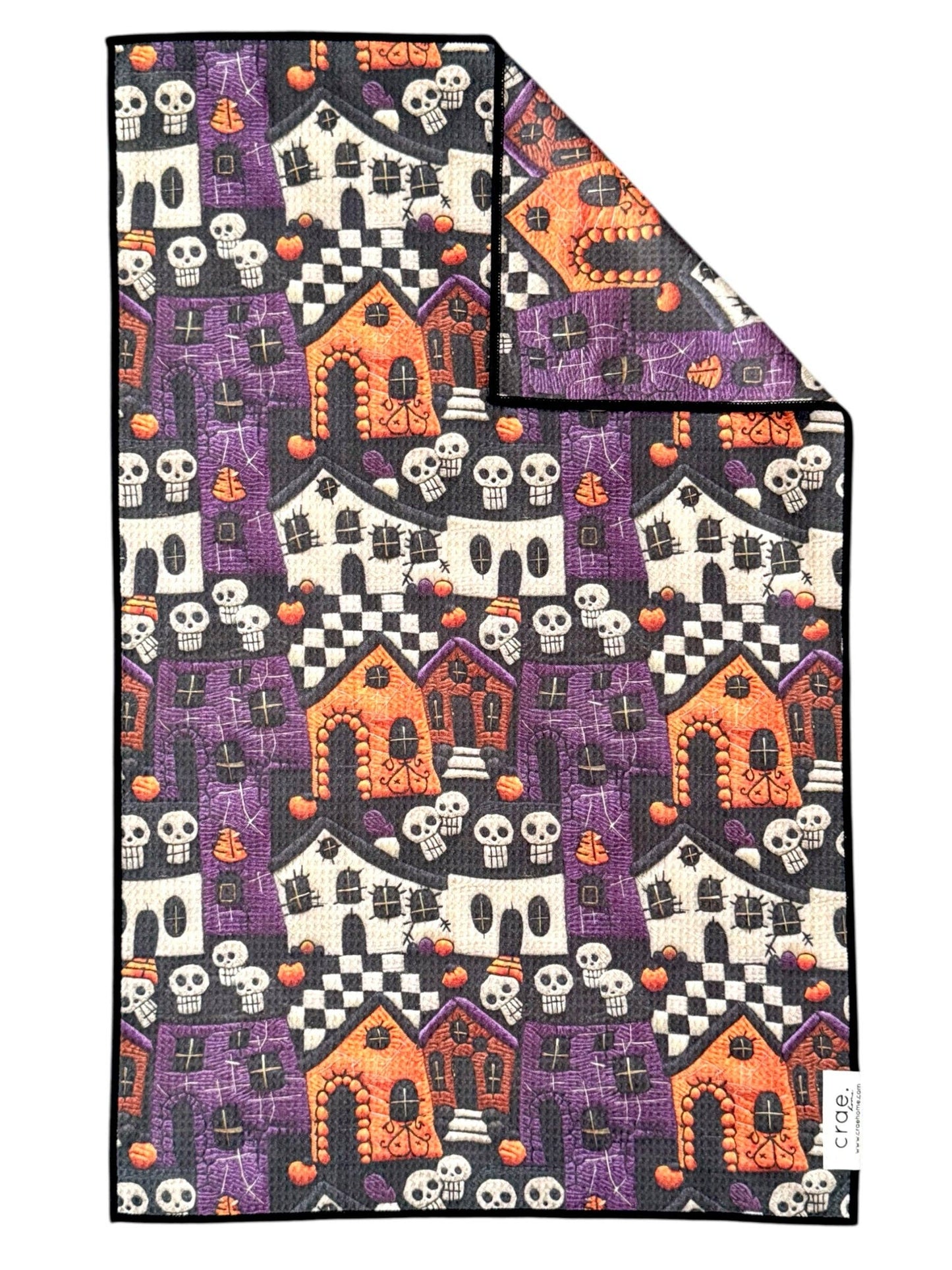 Towel / Poly ! Frightville: Double-Sided Hand Towel: Black / 17x27 in / haunted house purple