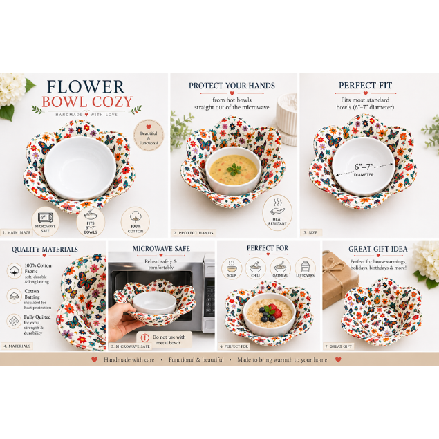 Cozy for Bowl Flowers - Microwave Safe Soup Bowl Holder.