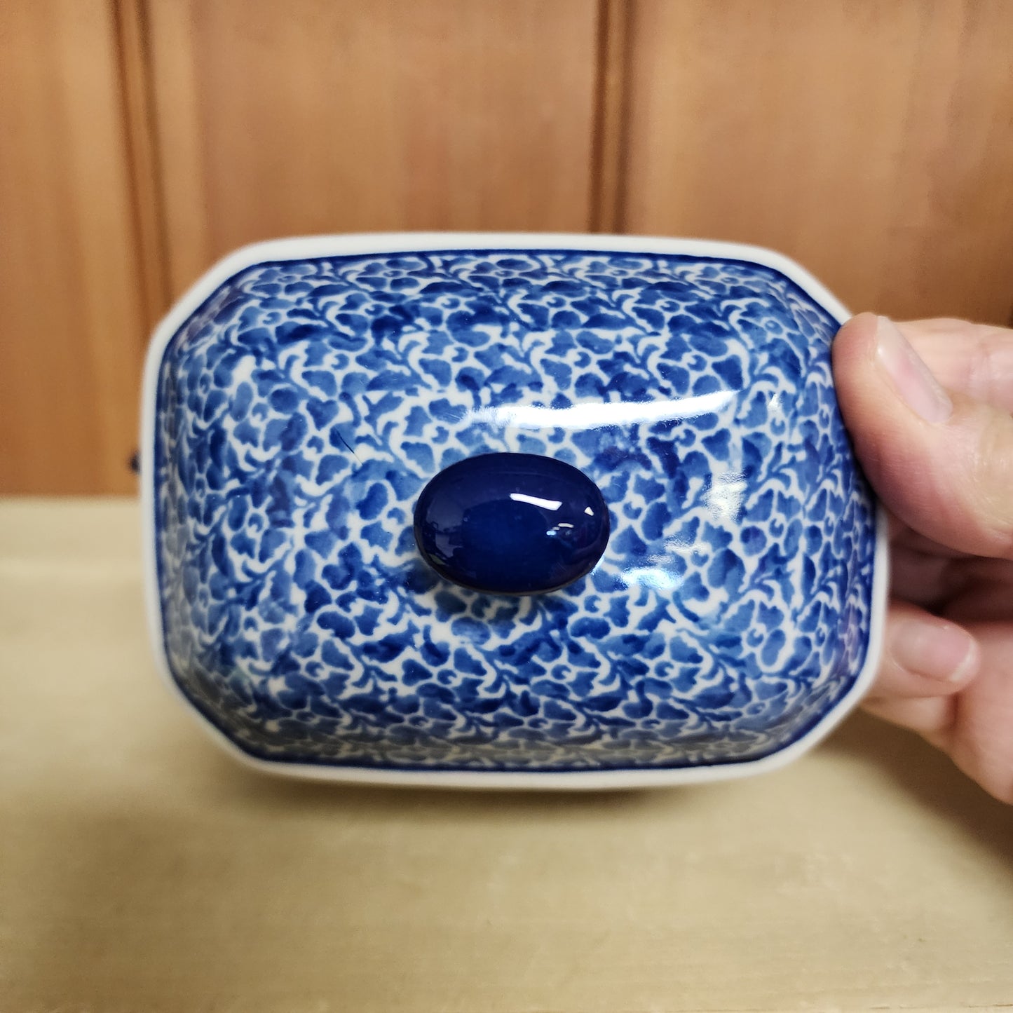 Covered Container 3.25"H x 3.5"W x 4.5"L 1513X ~ Peacock Feather