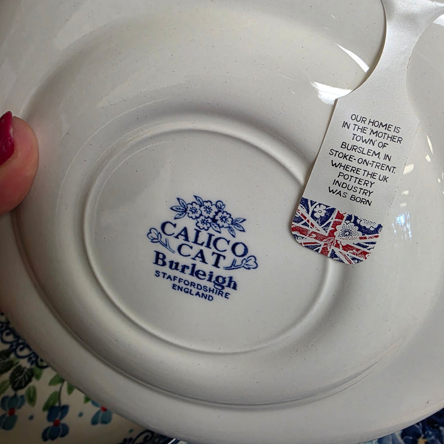 Burleigh ~ BLUE Plate 6.75" Calico Cat *** NOT Polish Pottery