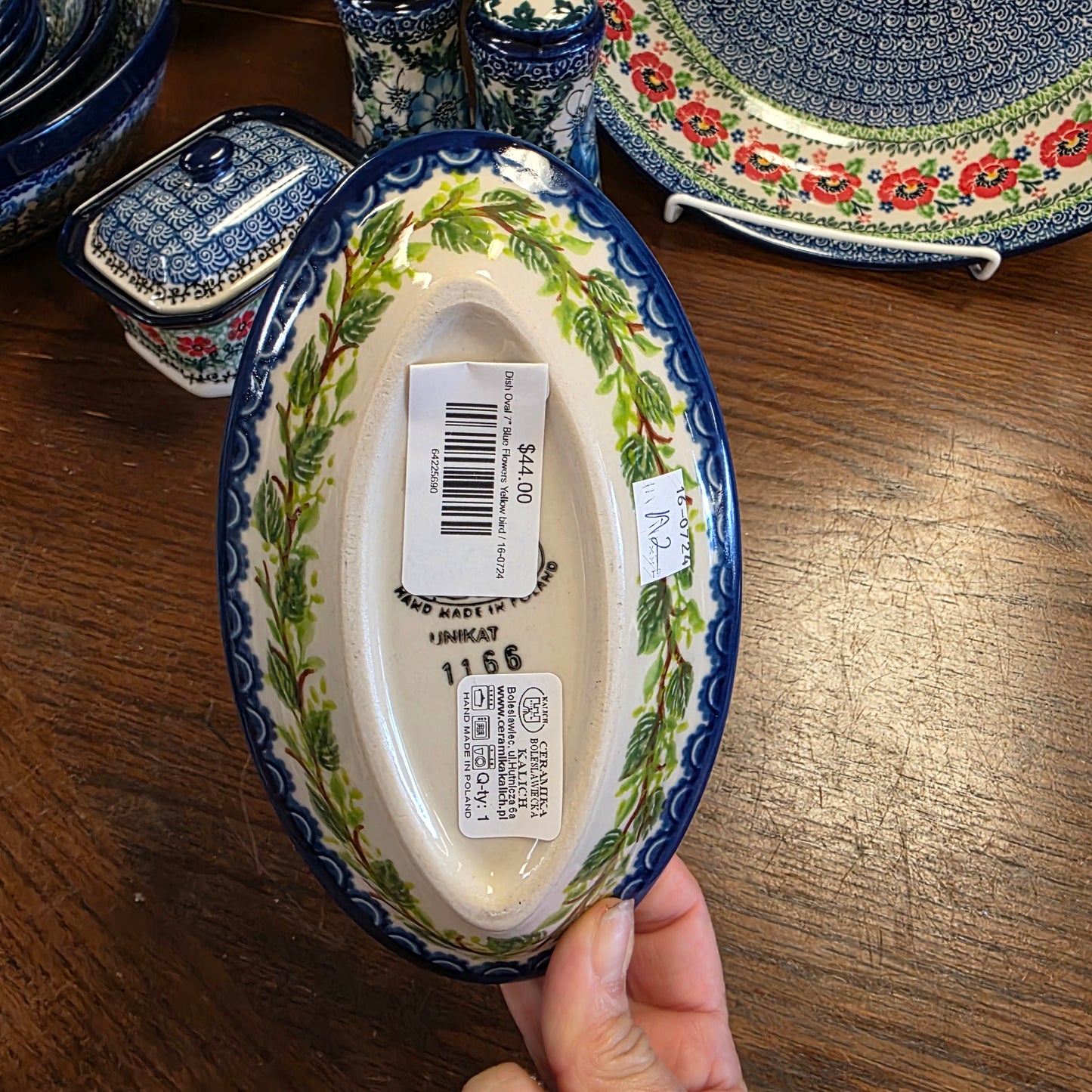 Dish Oval 7" Blue Flowers Yellow bird