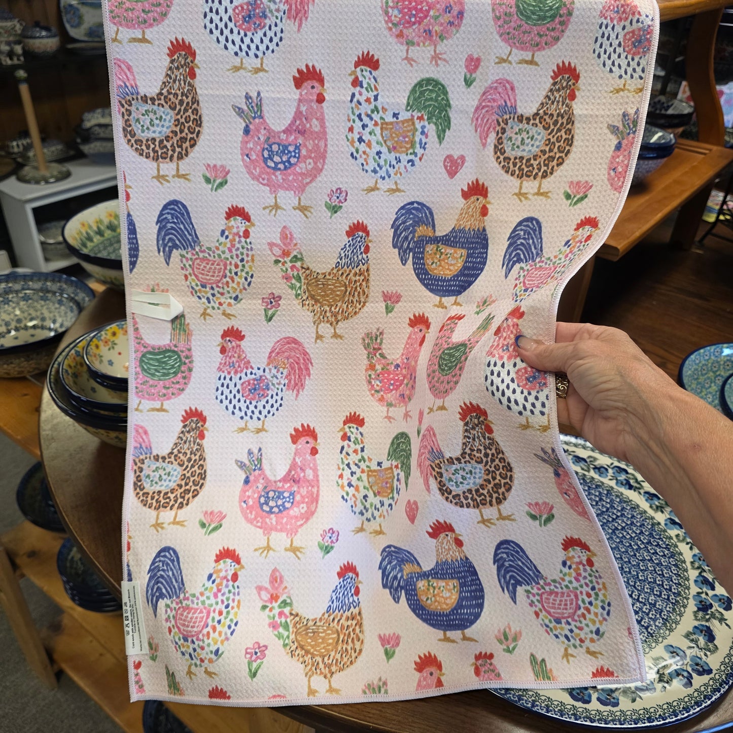 Towel /poly ~ Big Chickens Waffle Dish Towel