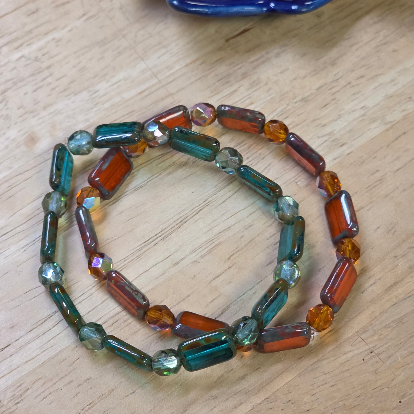 Jewelry ~ 2 pc Orange/Aqua stretch bracelet Czech