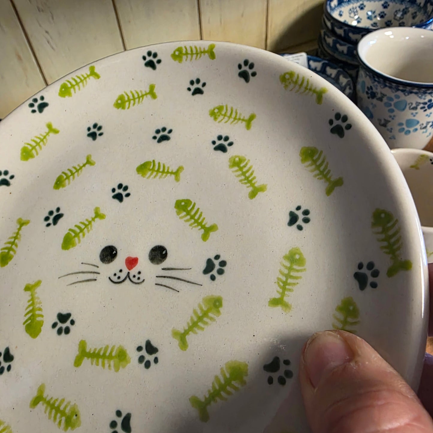 Plate 7" / Green Kitty / Fish Bones