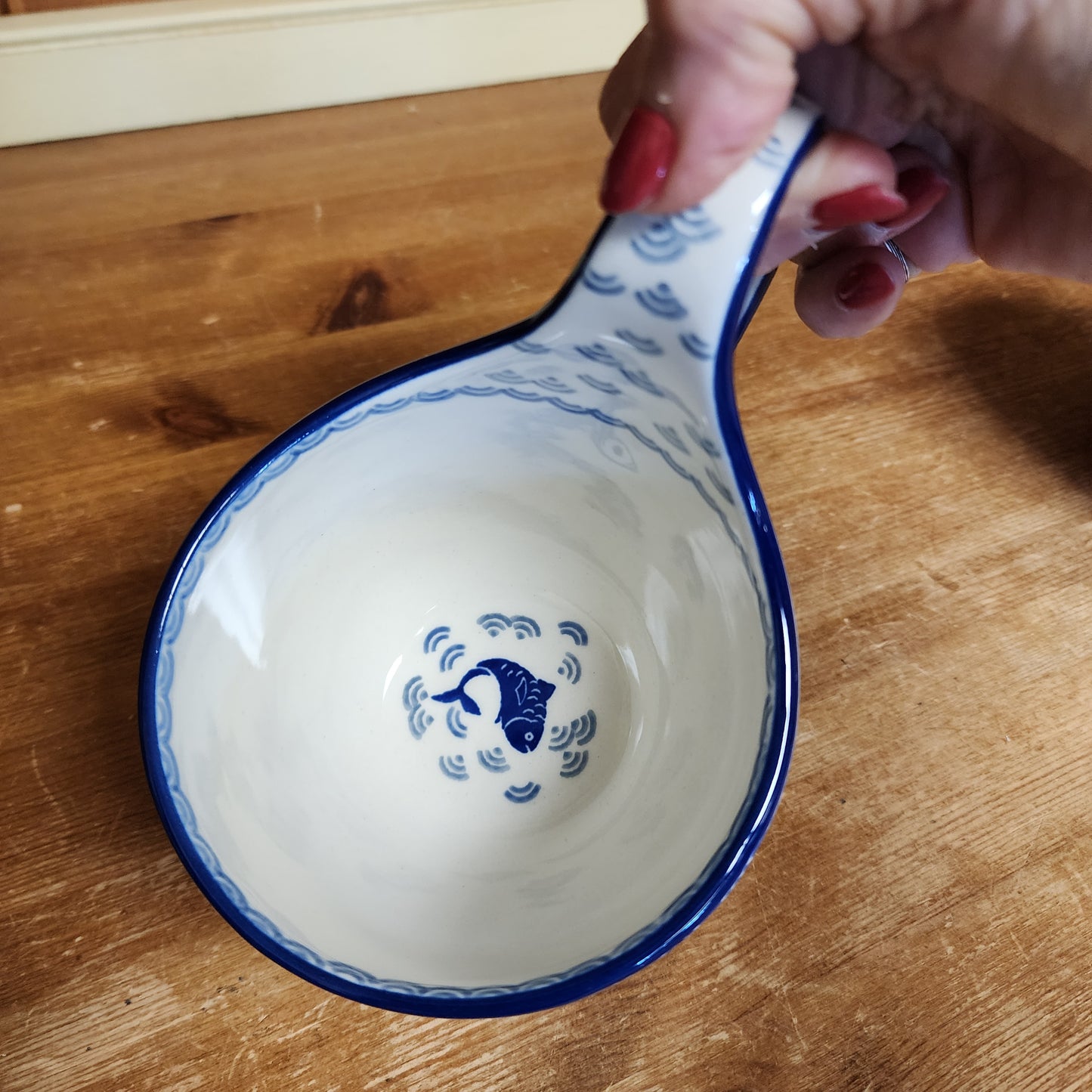 Bowl w/ Loop Handle ~ 16 oz 2372X ~ Deep Blue Sea ~ Koi Fish