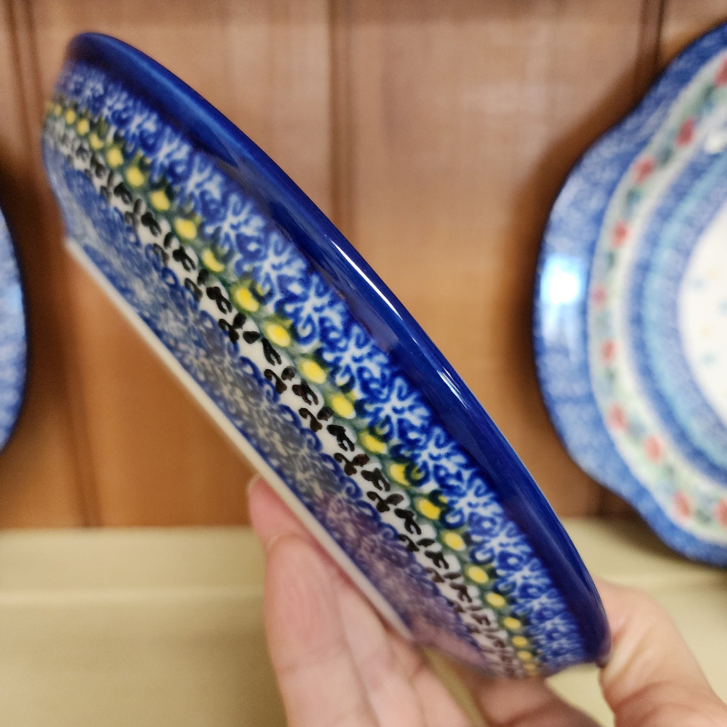 Plate 8" ~ lip ~ Red/blue / yellow