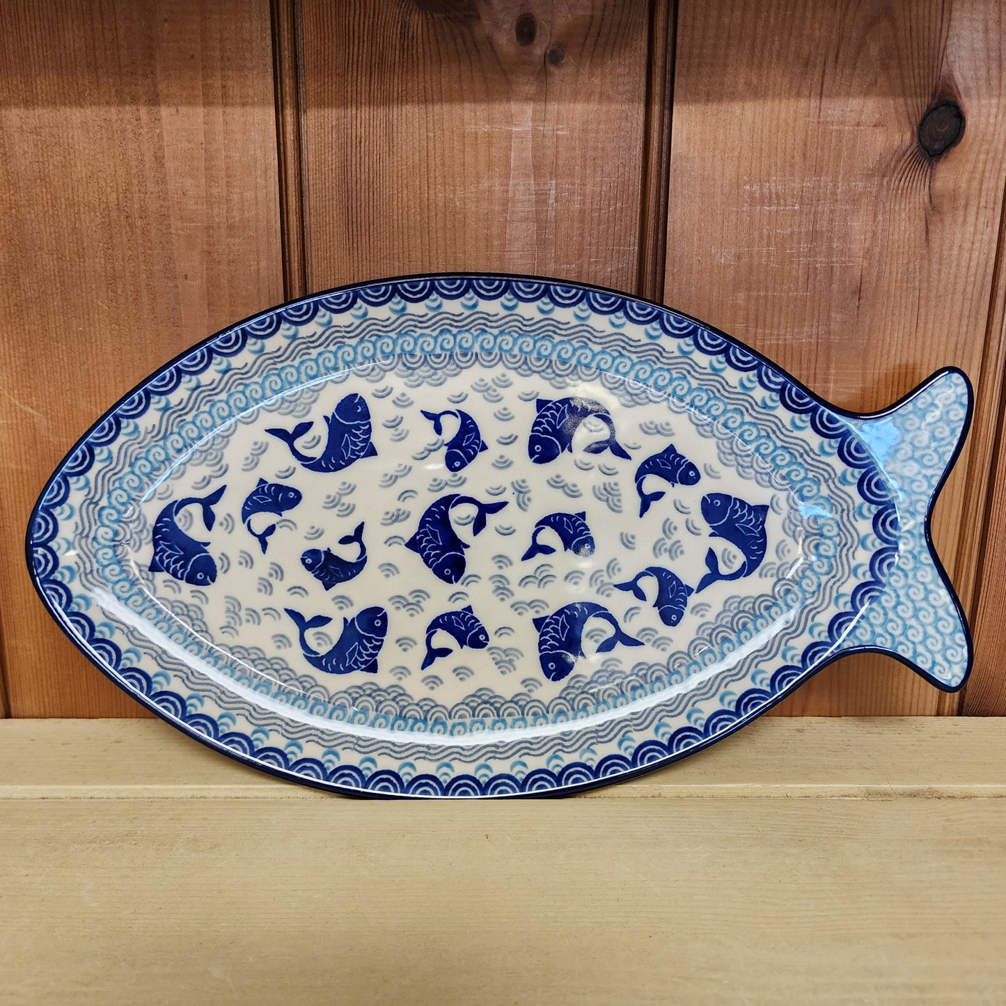 Fish Shaped Platter E18-2372X Blue Koi