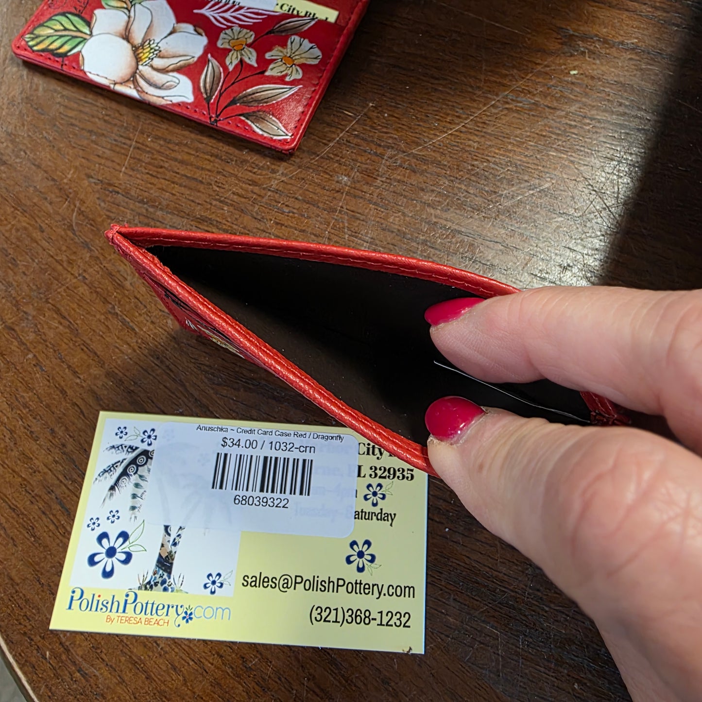 Anuschka ~ Credit Card Case Red / Dragonfly
