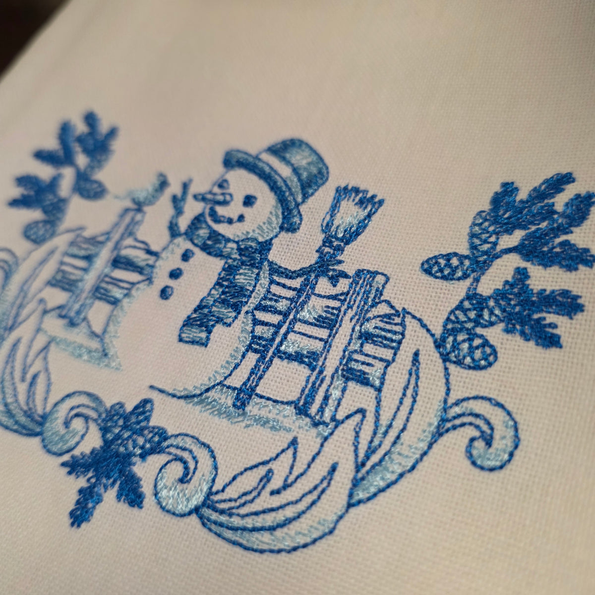Towel ~ Festive Winter Snowman Tea Towel with Embroidered Detail