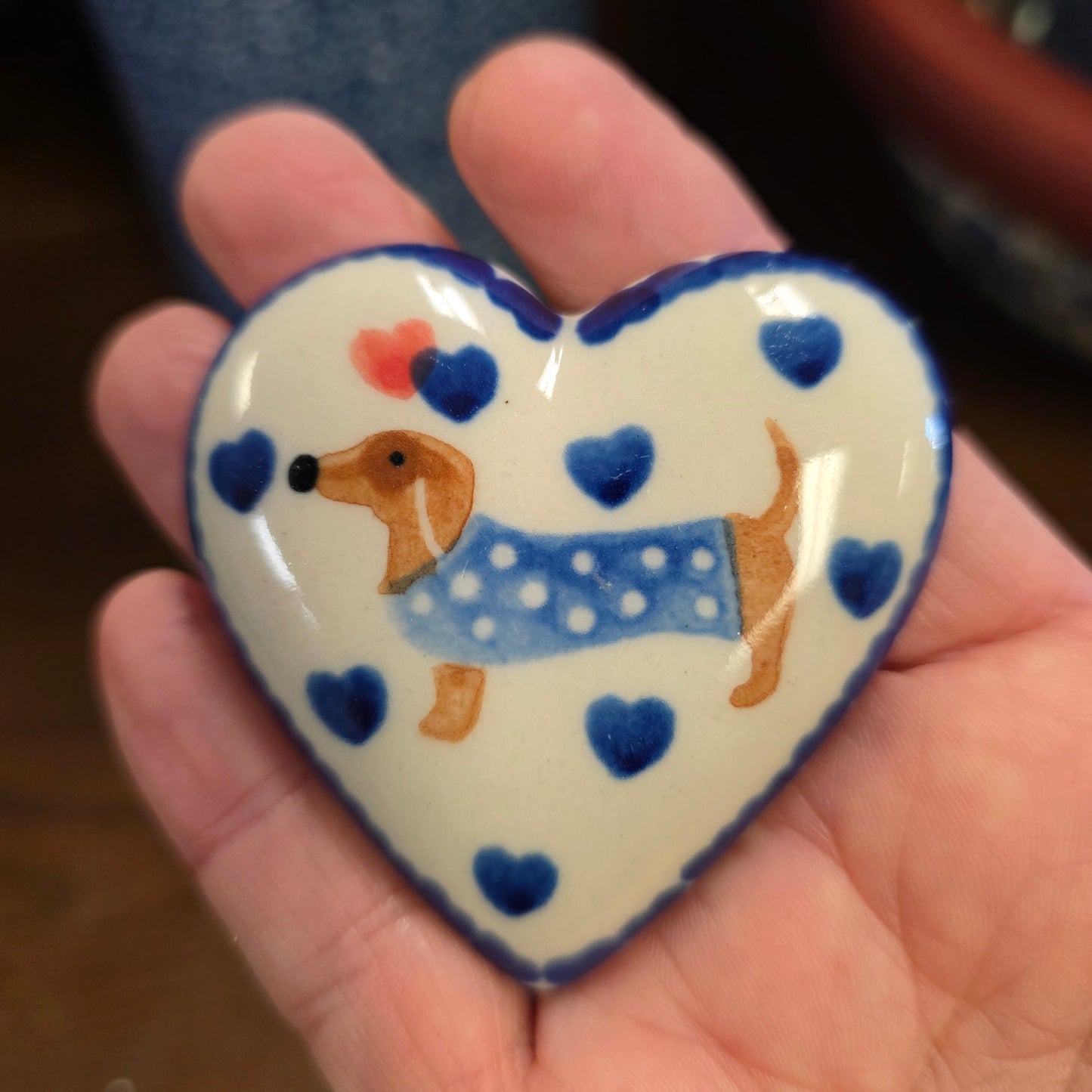 Magnet light blue Sweater Dachshund (3") heart shape