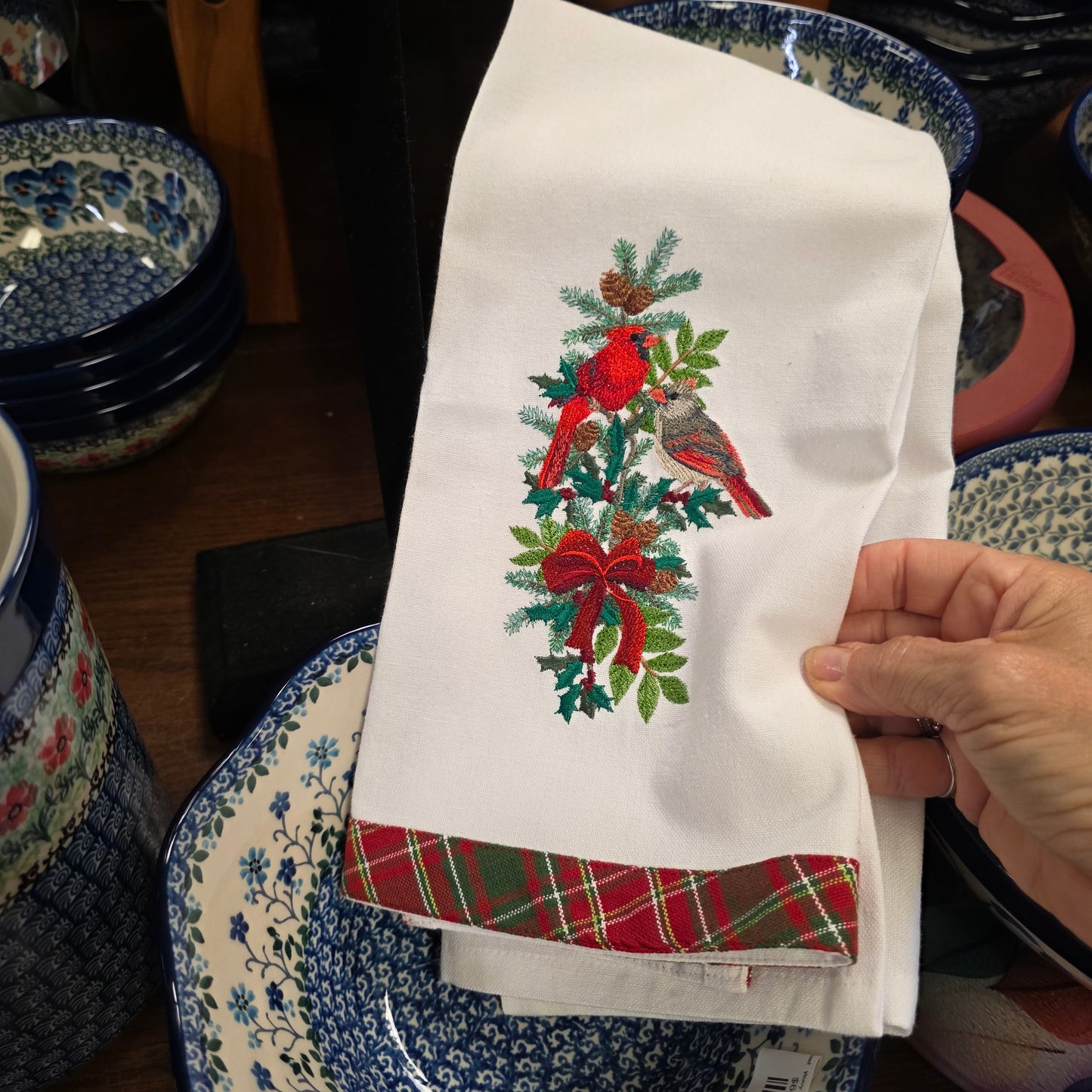 Towel ~ Cardinal - Winter Bird on Branches Kitchen Tea Towel