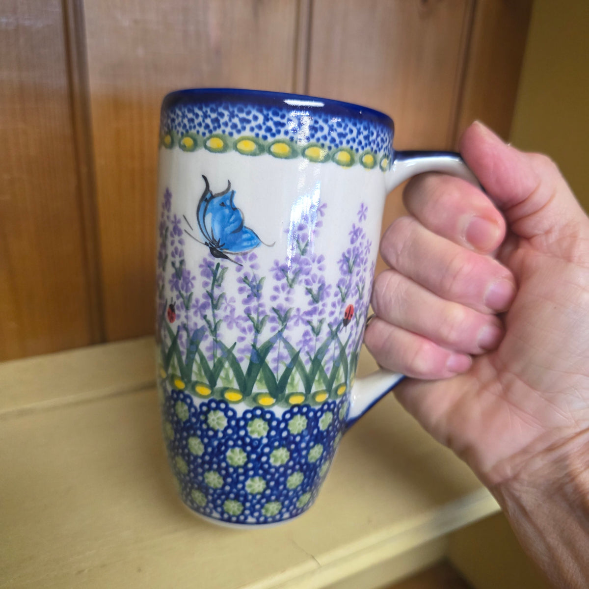 Mug Latte 15 oz / 5.5" tall Lavender 277 butterfly ladybug
