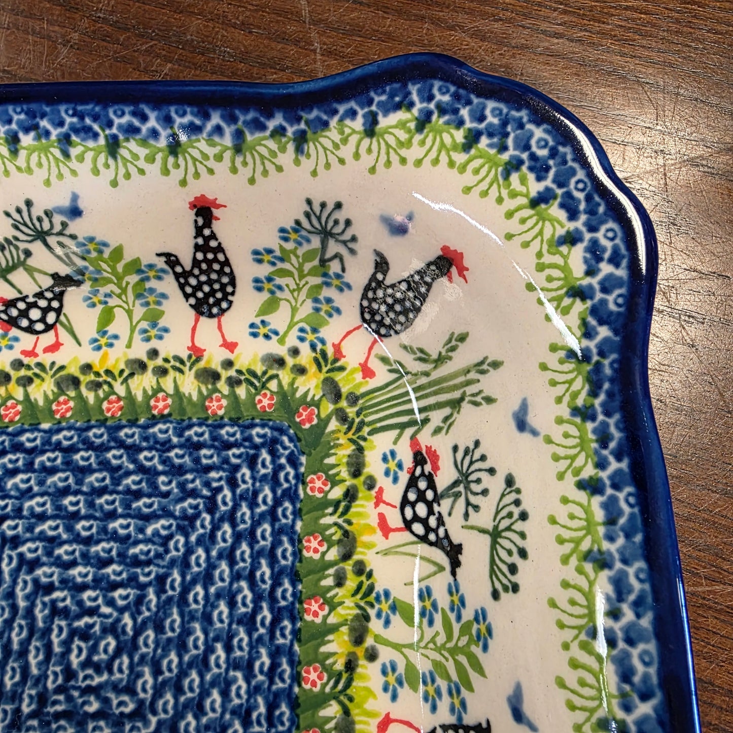 Bowl ~ 9.5" square Black & White Chickens