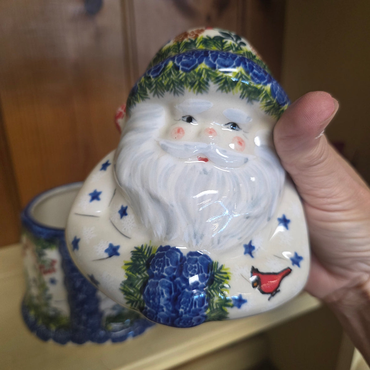 Santa Jar ~ 8" H. Trees / Pinecone / Cardinal