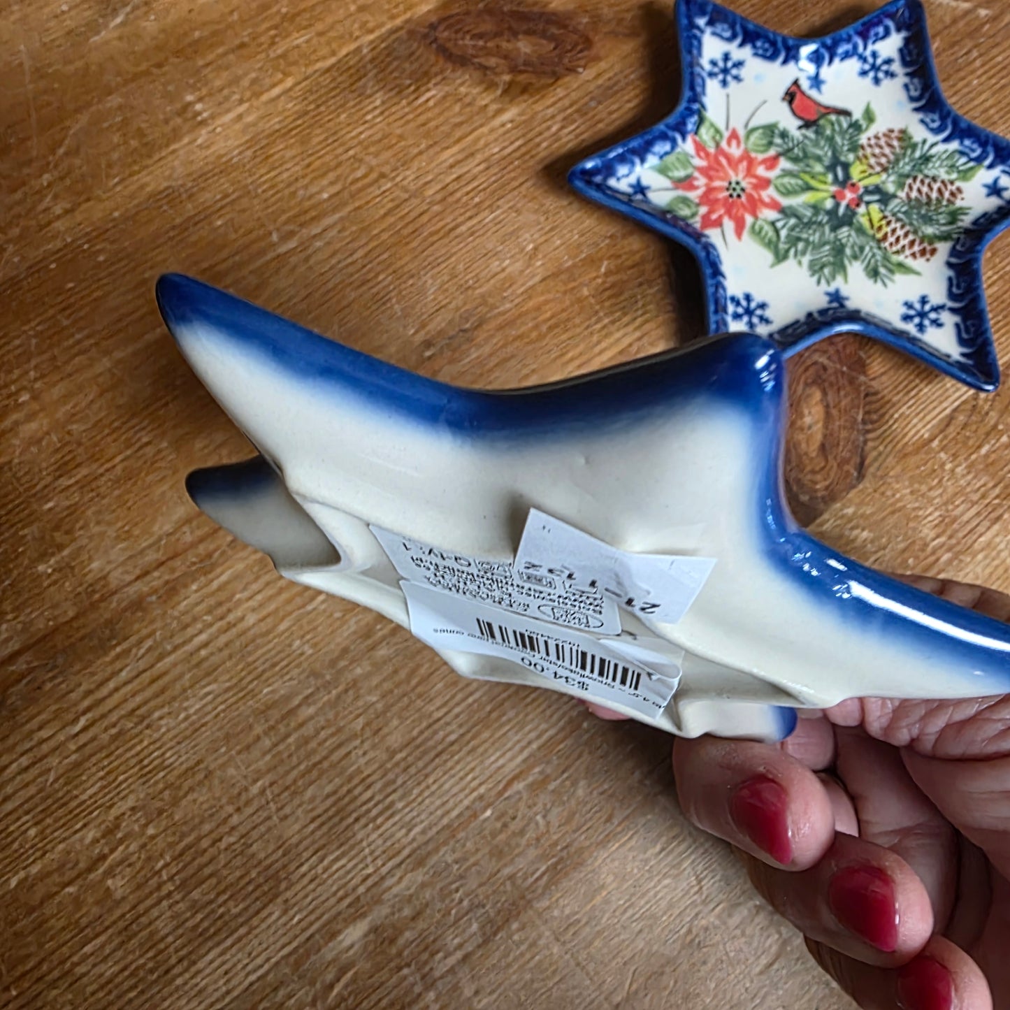 Plate 4.5" ~ Snowflake/star Cardinal pine cones