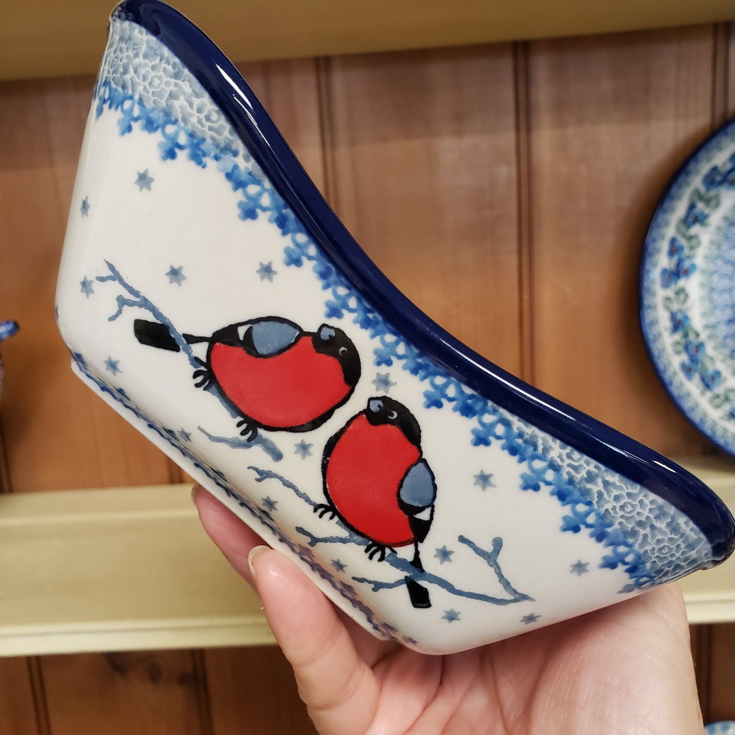 Bowl ~ Square Fluted 587-U5179 Red Birds M Starzyk