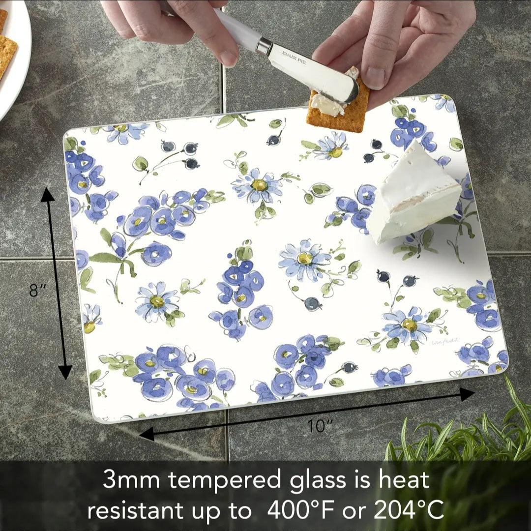 Cutting Board Blues/ Counter Saver Glass 8" x 10". **Not Polish Pottery