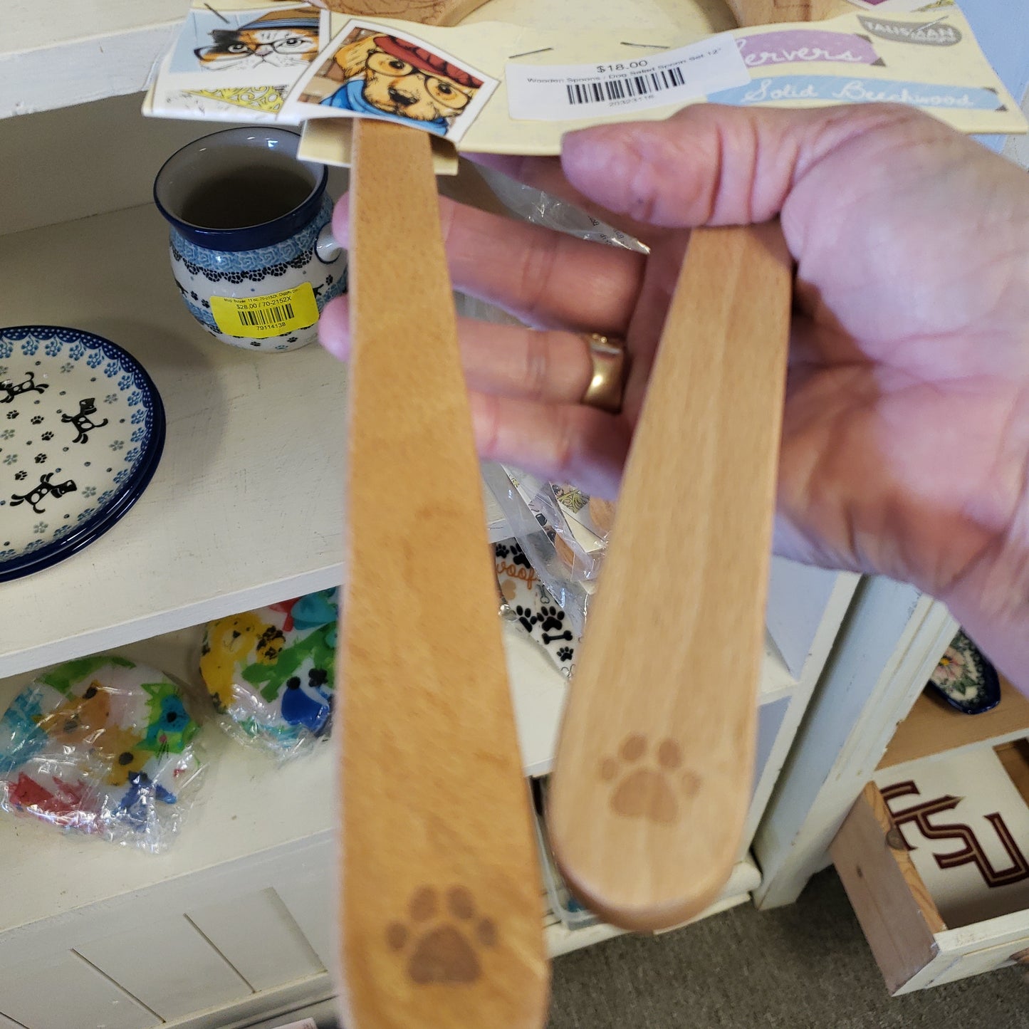 Wooden Dog Salad Spoon Set 12"
