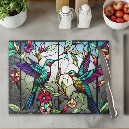 Cutting Board: Hummingbird #2: 8x11 inch   Tempered Glass Cutting Board & Serving Tray