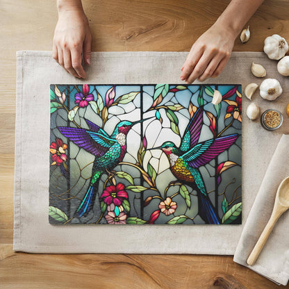 Cutting Board: Hummingbird #2: 8x11 inch   Tempered Glass Cutting Board & Serving Tray