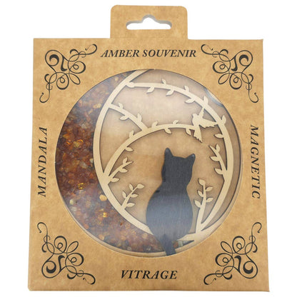 Ornament ~ Amber Layered Black Cat Suncatcher/Magnet  (4") #11074