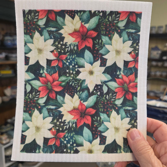 Dishcloth Poinsettia red and white  (Swedish Dishcloth) **/ Buy any 3 get one Free