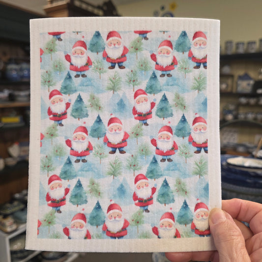 Dishcloth Santa blue trees  (Swedish Dishcloth) **/ Buy any 3 get one Free