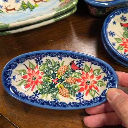 Oval Dish (5.5"x3") Poinsettia Cardinal