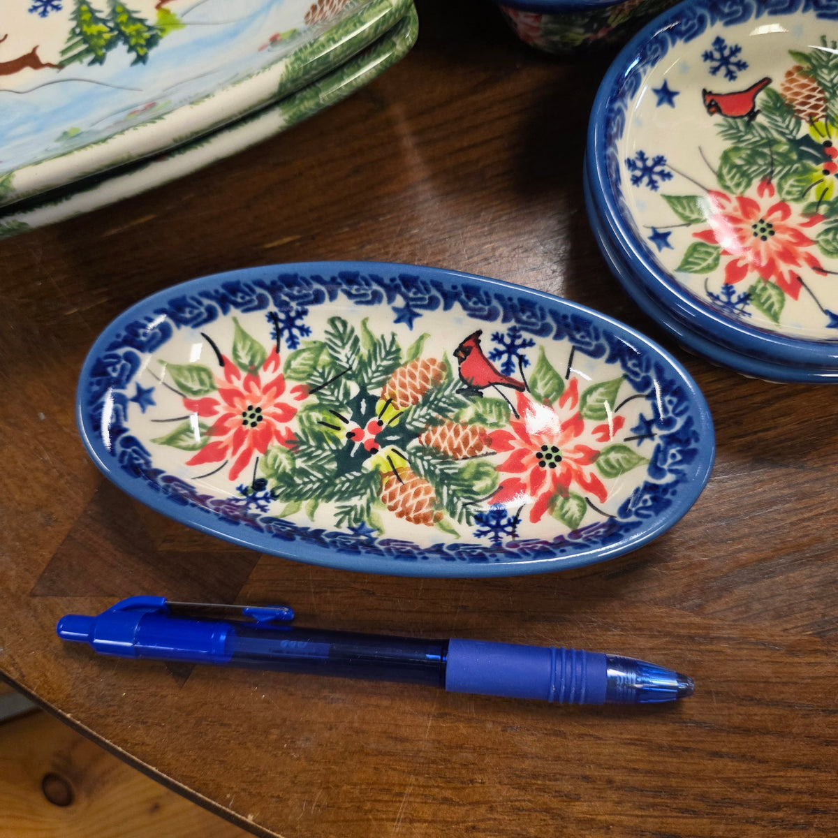 Oval Dish (5.5"x3") Poinsettia Cardinal