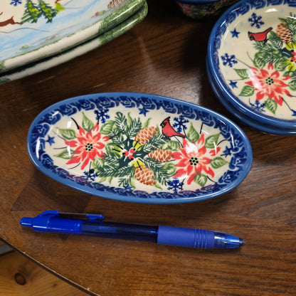 Oval Dish (5.5"x3") Poinsettia Cardinal