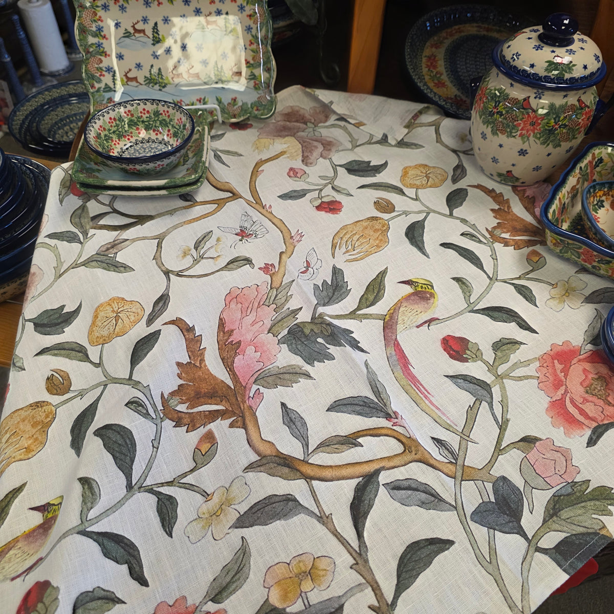 Runner ~ Linen Bird Song (17"x70")  ~ Lithuania ~ William Morris Birdsong Design