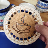 Coaster ~ Tea or coffee lover cream wood cutout