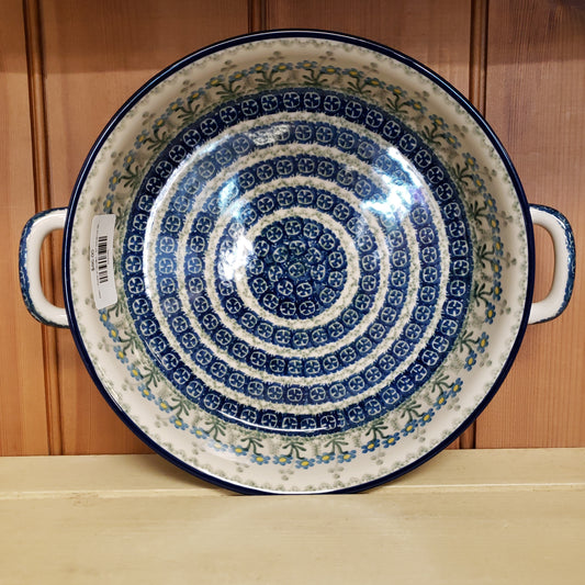 Baker ~ Round w/ Handles ~ 10" 420-0614X Blue Spring Daisy