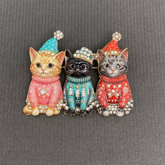 Brooch Christmas Cat Family Brooch: