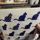 Dishcloth from Sweden Cats Blue Jangneus