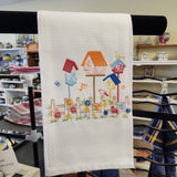 Towel - Bird Houses embroidered  Tea towel