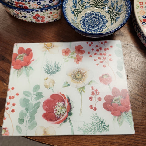 Cutting Board Floral / Counter Saver Glass 8" x 10"