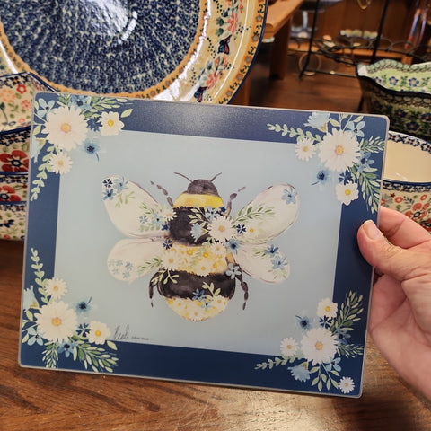 Cutting Board Beautiful Bee / Counter Saver Glass 8" x 10"