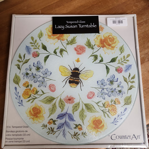 Lazy Susan Glass Turntable - Floral Bee