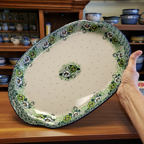 Platter ~ Oval ~ 11.5" x 15.5" 684-2320X ~ Green Poppies pf0424