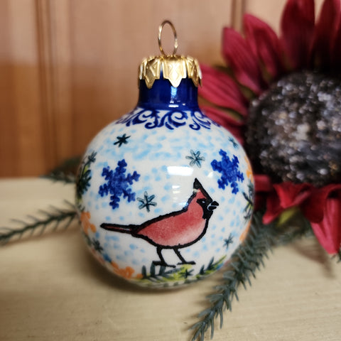 Ornament red bird round 3.5"
