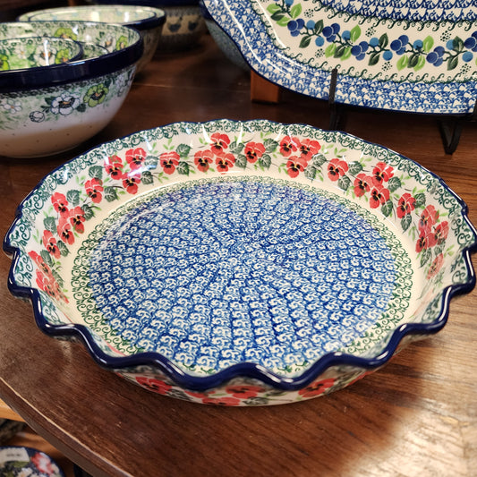 Pie Plate   Fluted   10"  2538X ~ Red Pansy  PF1024